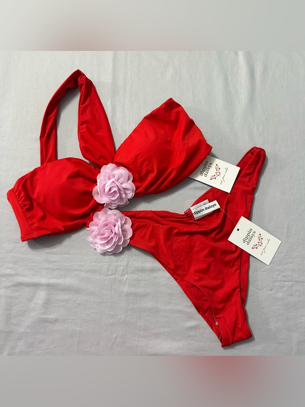 NWT Dippin Daisys Out From Under Rosette Bikini Set Red Large Top XL Bottoms UO